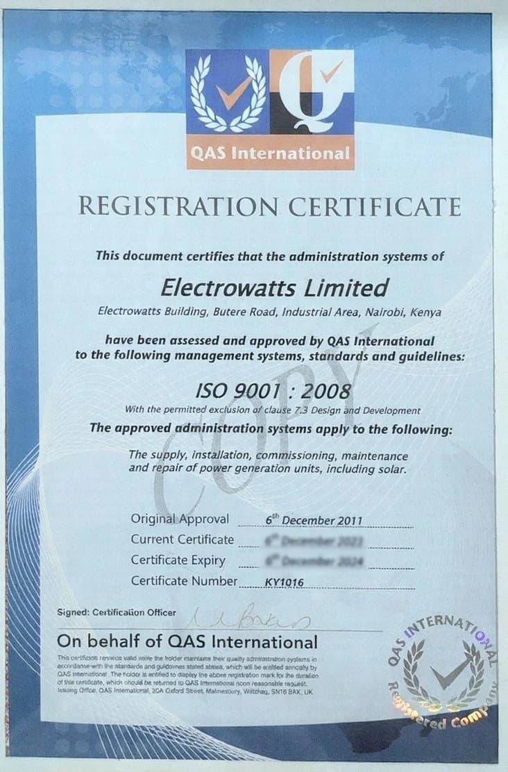 ISO 9001:2008 Quality Management System Certificate — QAS International