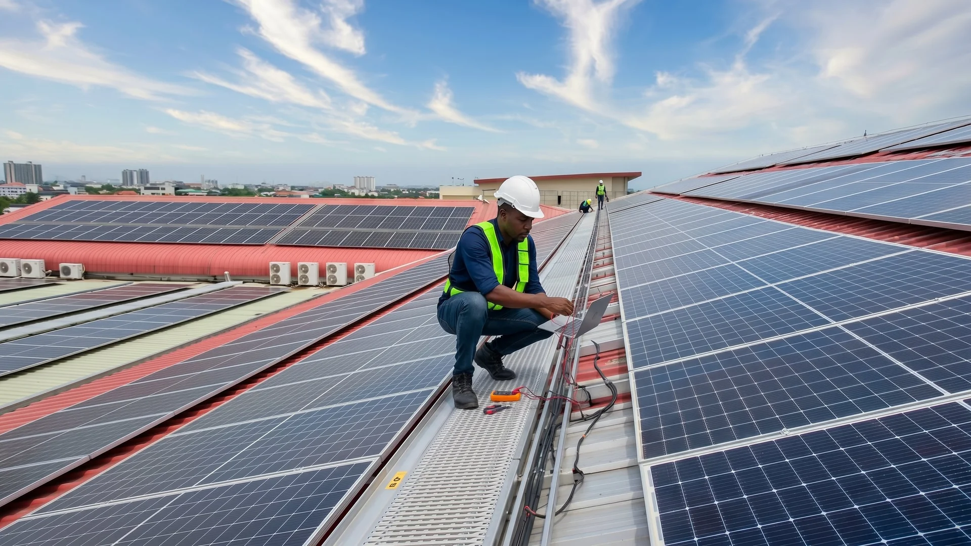 Solar PV panel installation on rooftop